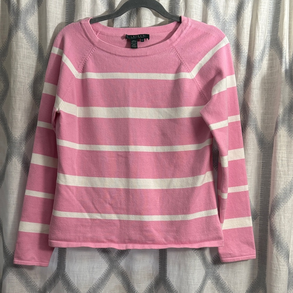 Lauren Ralph Lauren Pink and Cream Striped Sweater